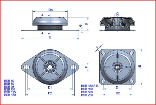 Soporte Antivibratorio BSB -125-40SH COD. 135531
